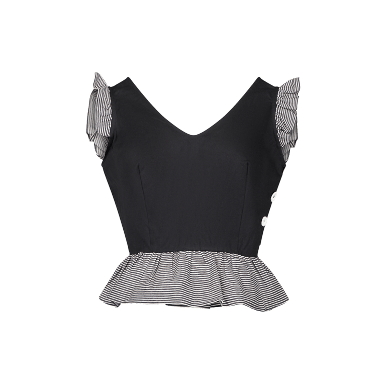 Florence Fluttering Top and A-line skirt matching set In Black With Stripe detail - Black With Stripe detail