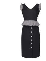 Florence Fluttering Top and A-line skirt matching set In Black With Stripe detail