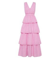 Kate Kissing Multi Tier Maxi Dress In Pink Gingham Print