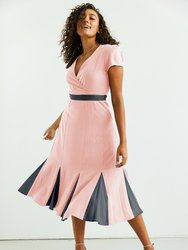 Lillian Lushing Dress With Fluted Godet Skirt In Dusty Pink And Black