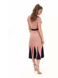 Lillian Lushing Dress With Fluted Godet Skirt In Dusty Pink And Black