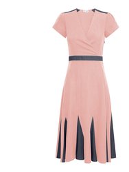 Lillian Lushing Dress With Fluted Godet Skirt In Dusty Pink And Black - Dusty Pink and Black
