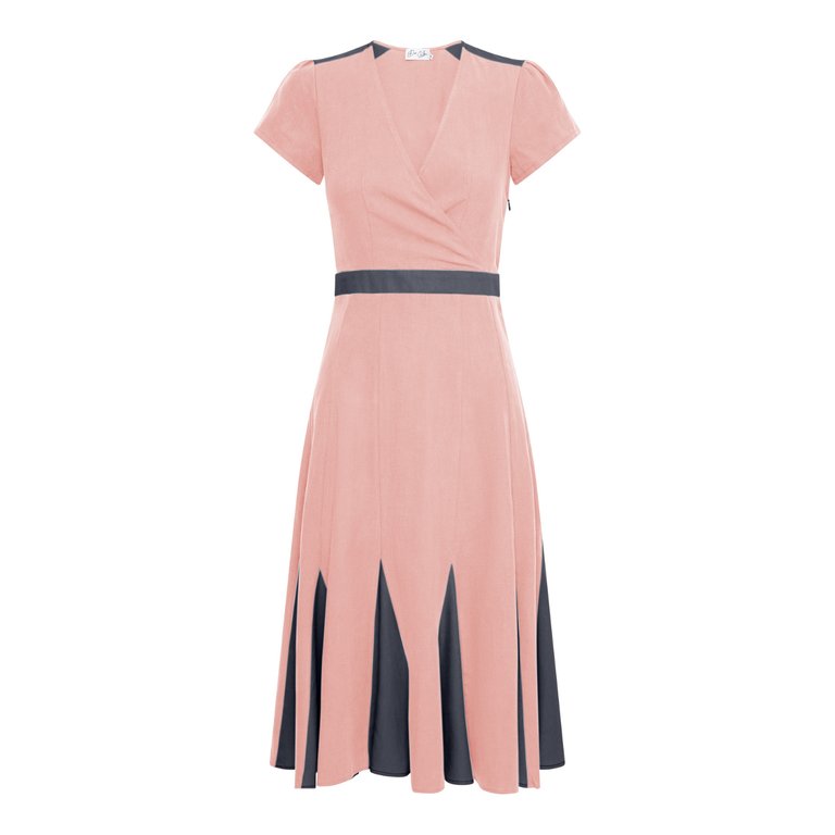 Lillian Lushing Dress With Fluted Godet Skirt In Dusty Pink And Black - Dusty Pink and Black