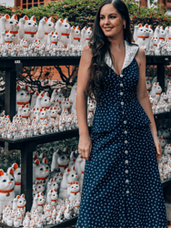 Loretta Laughing Anchor Print Midi Dress With Peplum Frill