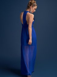 Odette Halter Full Length Gown In Cobalt Blue