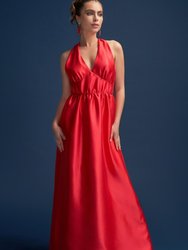 Odette Halter Full length Gown In Red