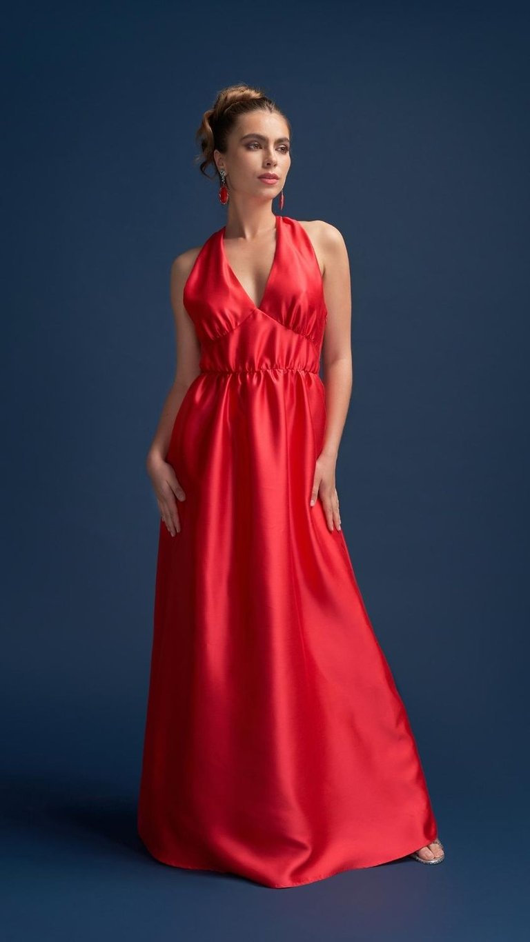Odette Halter Full length Gown In Red