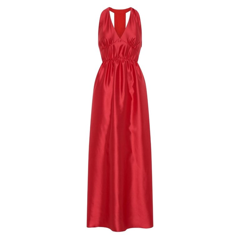 Odette Halter Full length Gown In Red - Red