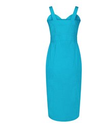 Queenie Quintessential Sweetheart High Waisted Dress In Teal Pin Spot