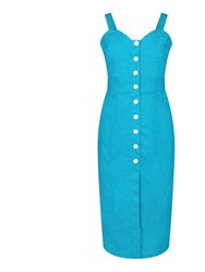 Queenie Quintessential Sweetheart High Waisted Dress In Teal Pin Spot - Teal Pin Spot