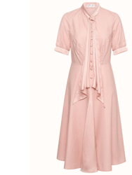 Stella Skipping Fit & Flare Dress With Bow collar In Dusty Pink Pin Spot - Dusty Pink Pin Spot