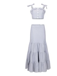 Summer Spinning Crop Top and Maxi Skirt set In Blue and White Stripe - Blue And White Stripe