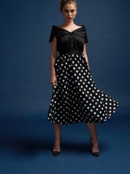 Tatiana Twirling Dress With Cape Collar And Full Skirt In Black & White Polka Dot