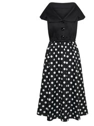 Tatiana Twirling Dress With Cape Collar And Full Skirt In Black & White Polka Dot - Black & White Polka Dot