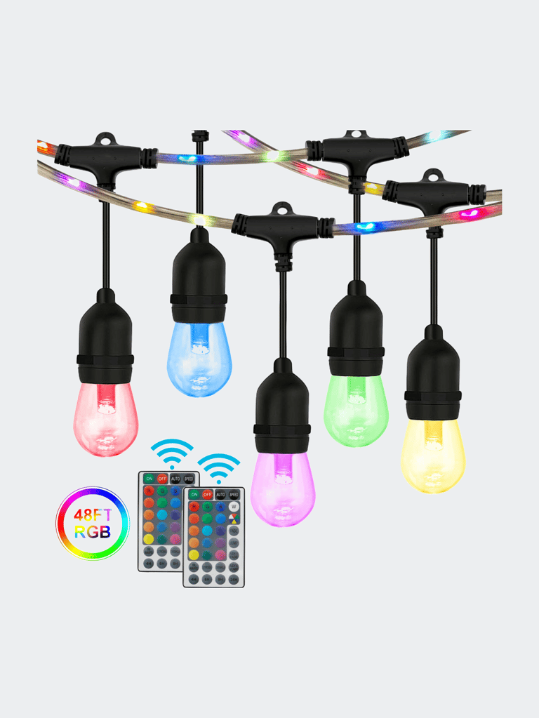 48 Foot Outdoor Dimmable RGB LED String Lights 15 Twinkle Bulbs