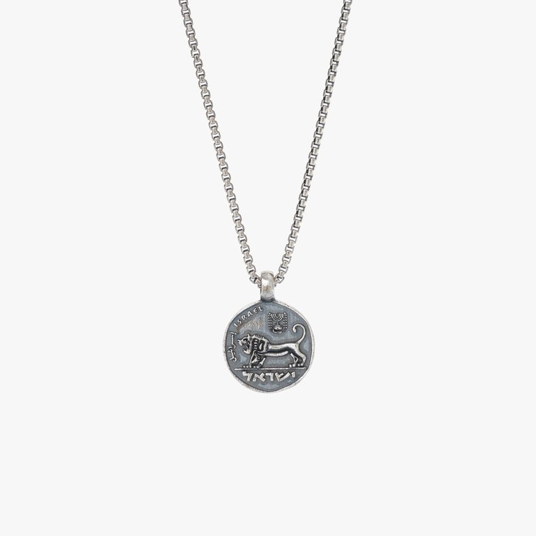 Sterling Silver Ancient Israeli Lion Coin Necklace - Silver