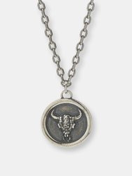 Sterling Silver Bull Skull Pendant Necklace