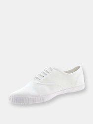 Adults Unisex Lace Up White Canvas Gym Plimsolls - White