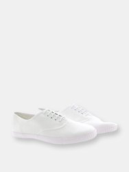 Adults Unisex Lace Up White Canvas Gym Plimsolls - White