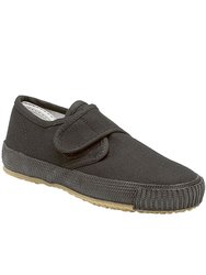 Dek Kids Unisex Junior Touch Fastening Canvas Natural Rubber Plimsolls - Black