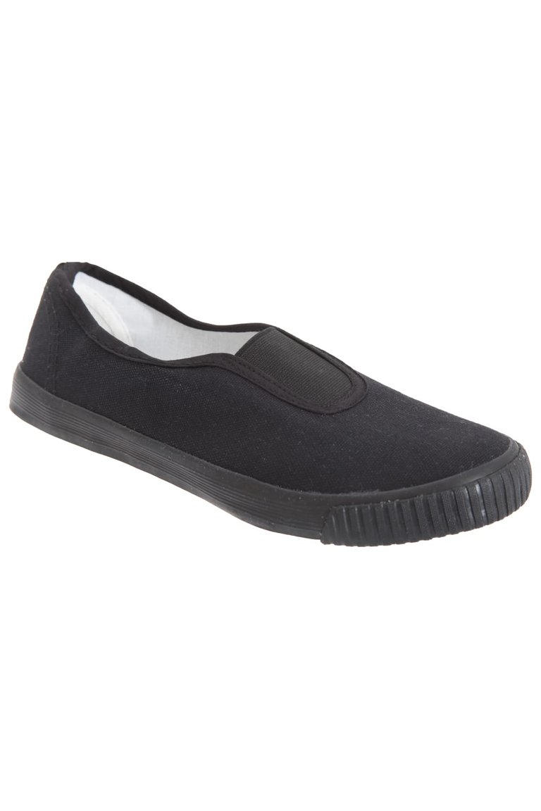 Kids Unisex Junior Gusset Canvas Natural Rubber Plimsolls - Black