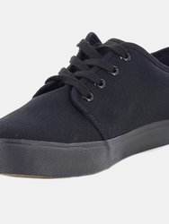 Mens 4 Eye Black Canvas Deck Shoes - Black