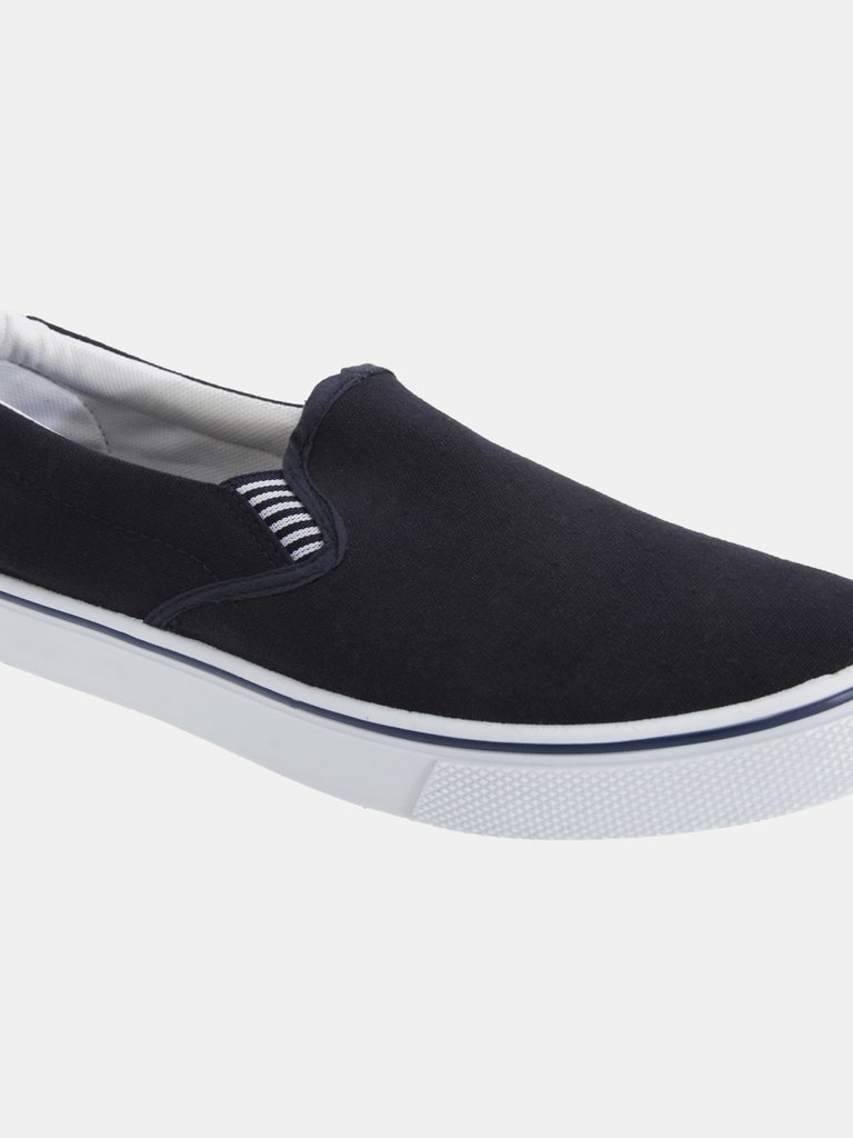 Mens Gusset Casual Canvas Yachting Shoes - Navy Blue