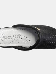 San Malo Womens/Ladies Coated Leather Clogs - Black