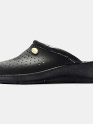 San Malo Womens/Ladies Coated Leather Clogs - Black