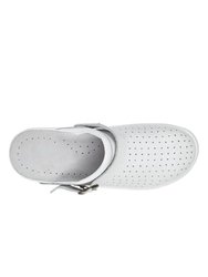 Unisex Swivel Bar Coated Leather Clogs - White