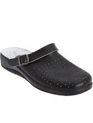 Womens/Ladies Swivel Bar Clogs - Black - Black