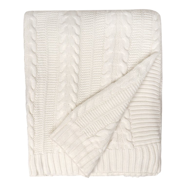 Organic Cotton Broad Cable Knit Throw SoftWhite - Default Title