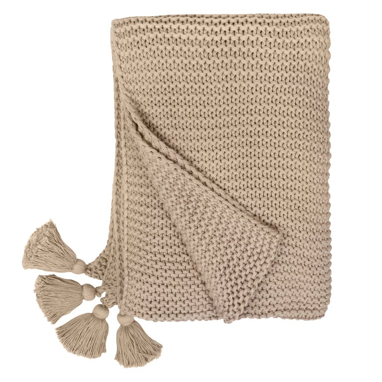 Organic Cotton Chunky Knit Throw Stone - Default Title