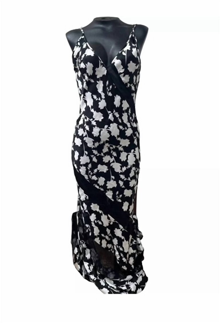 Xena Silk Slip Dress In Black & White - Black & White