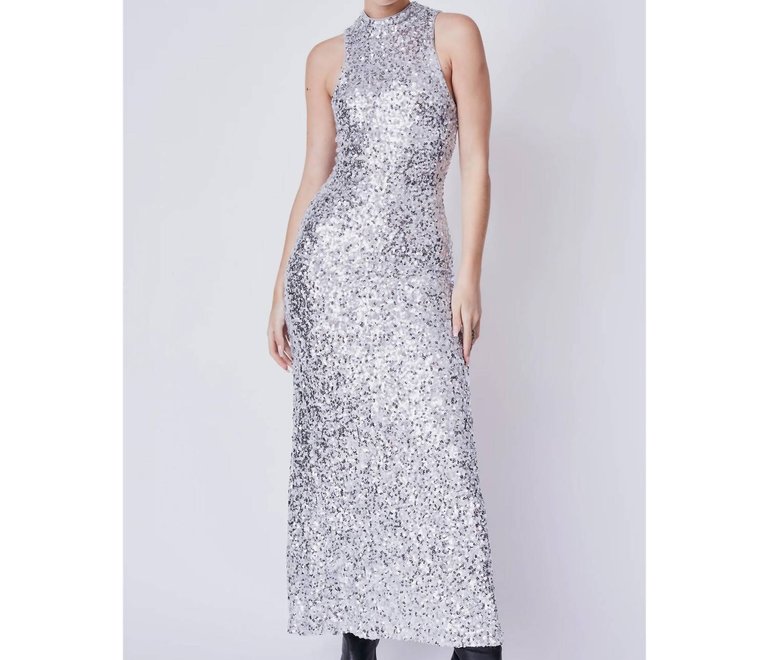 Nucci Sequin Gown In Silver - Silver