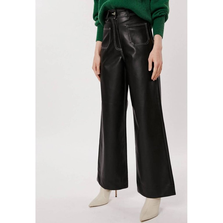 Terre Faux Leather Pants In Black - Black