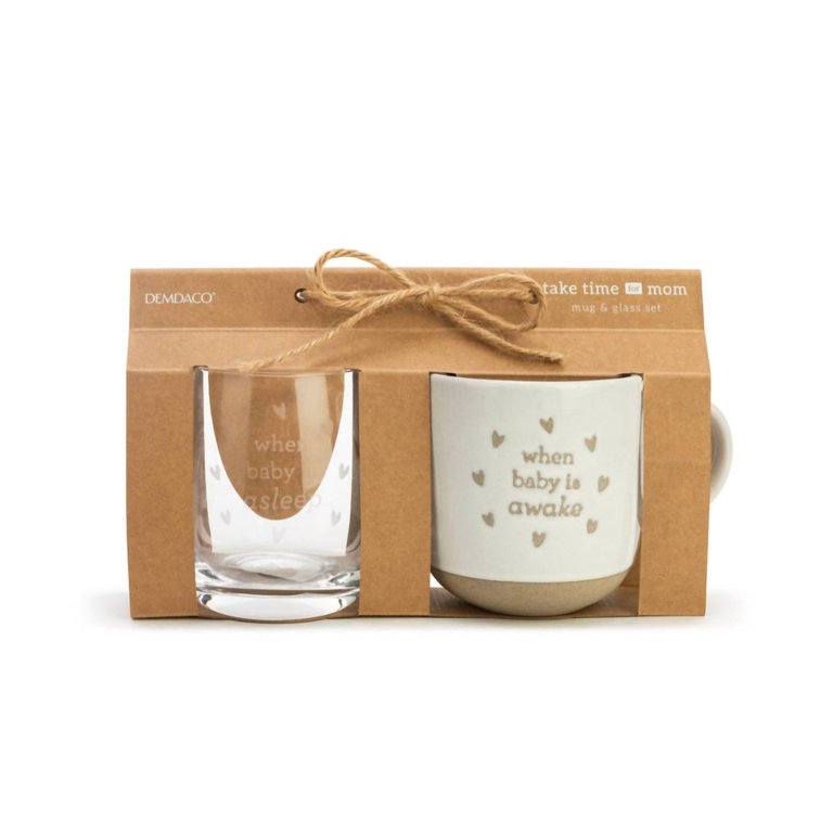 Mug And Wine Glass Set In When Baby Wakes/Sleeps