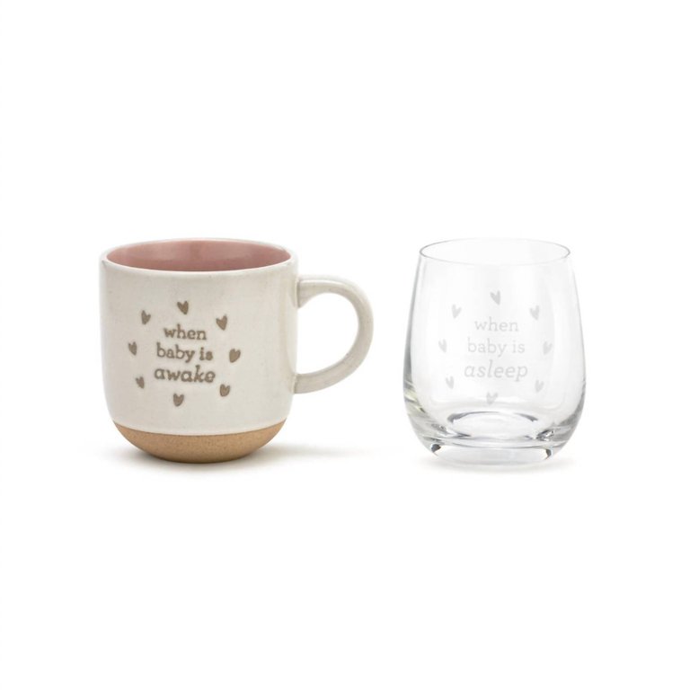 Mug And Wine Glass Set In When Baby Wakes/Sleeps - When Baby Wakes/Sleeps