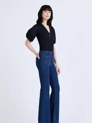 High Rise Flare Jean With Woven Pockets In Atlantic