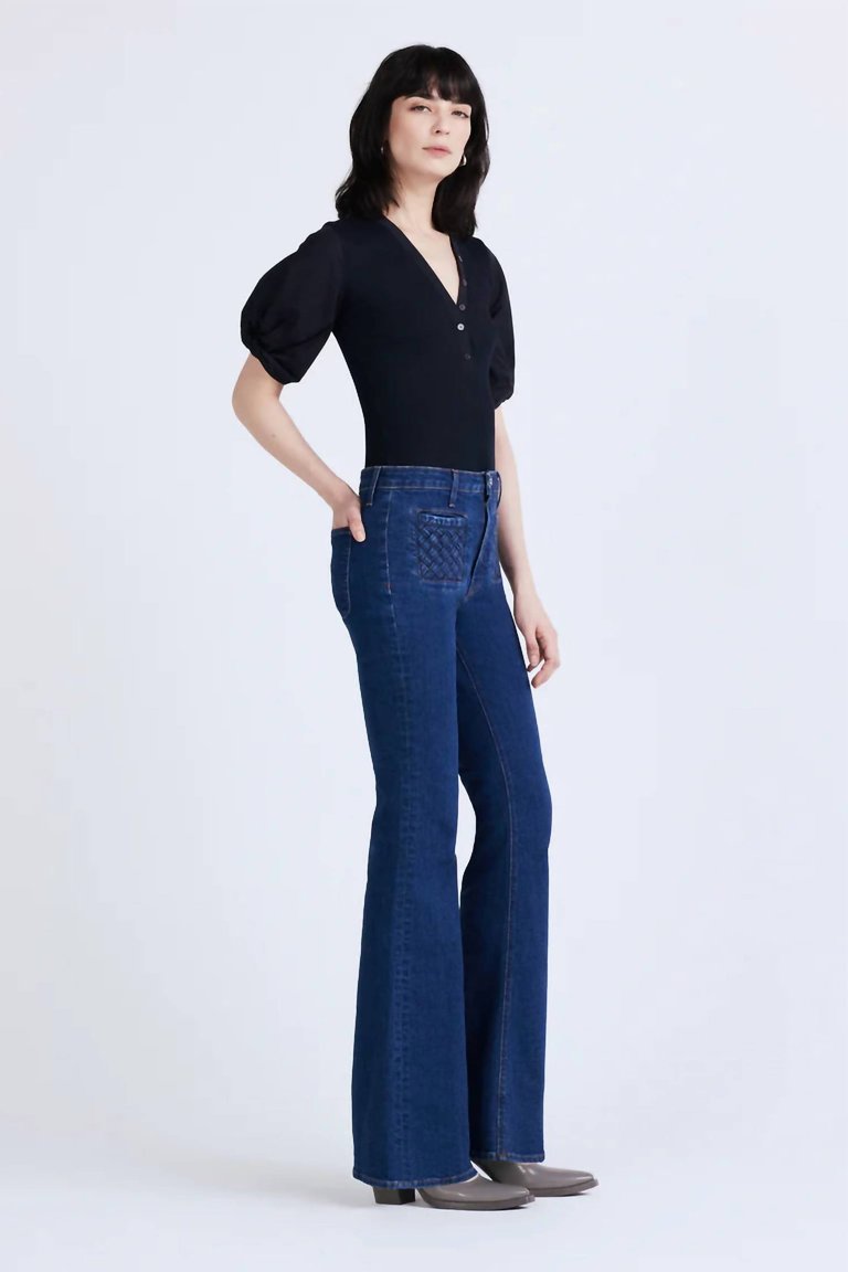High Rise Flare Jean With Woven Pockets In Atlantic