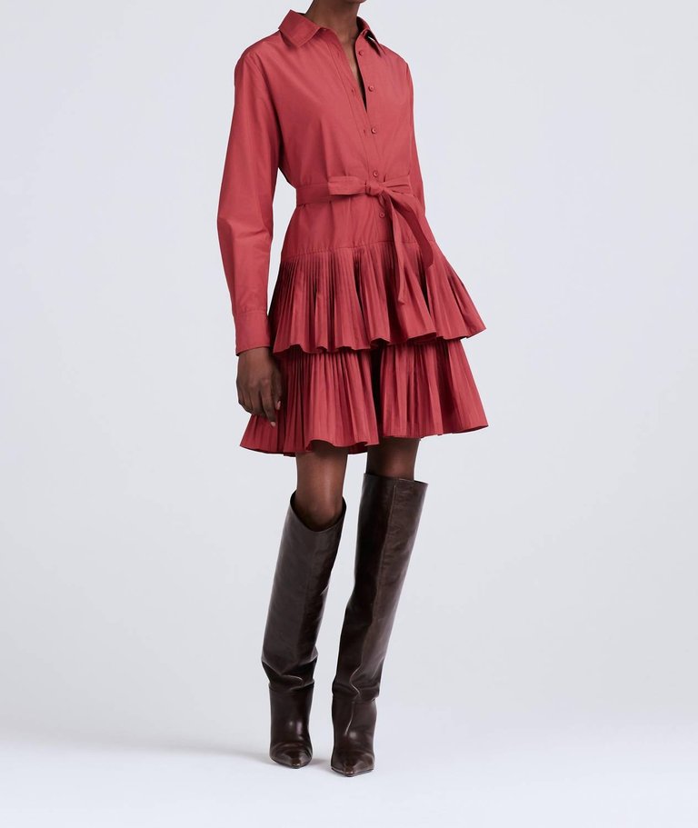 Sterling Long Sleeve Pleated Mini Dress In Rhubarb