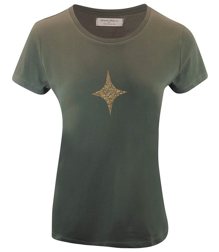 Cotton Army Green Star Lady T Shirt - Army Greem