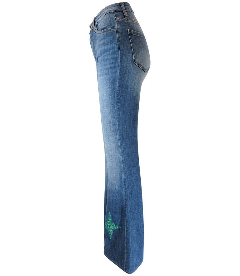 Denim Emerald Jean With Glitter Star