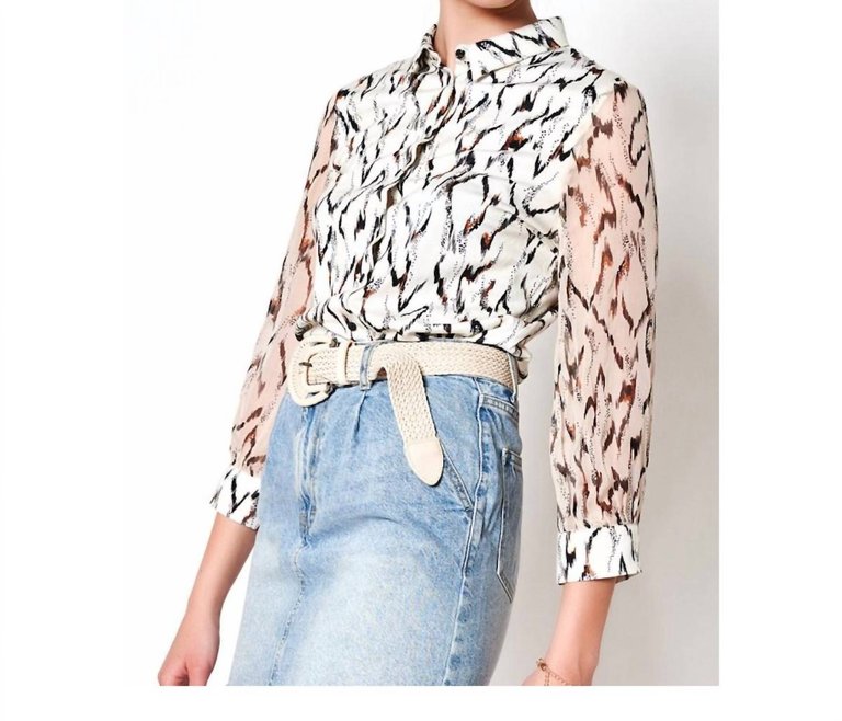 Feather Pia 3/4 Blouse In White/Multi - White/Multi