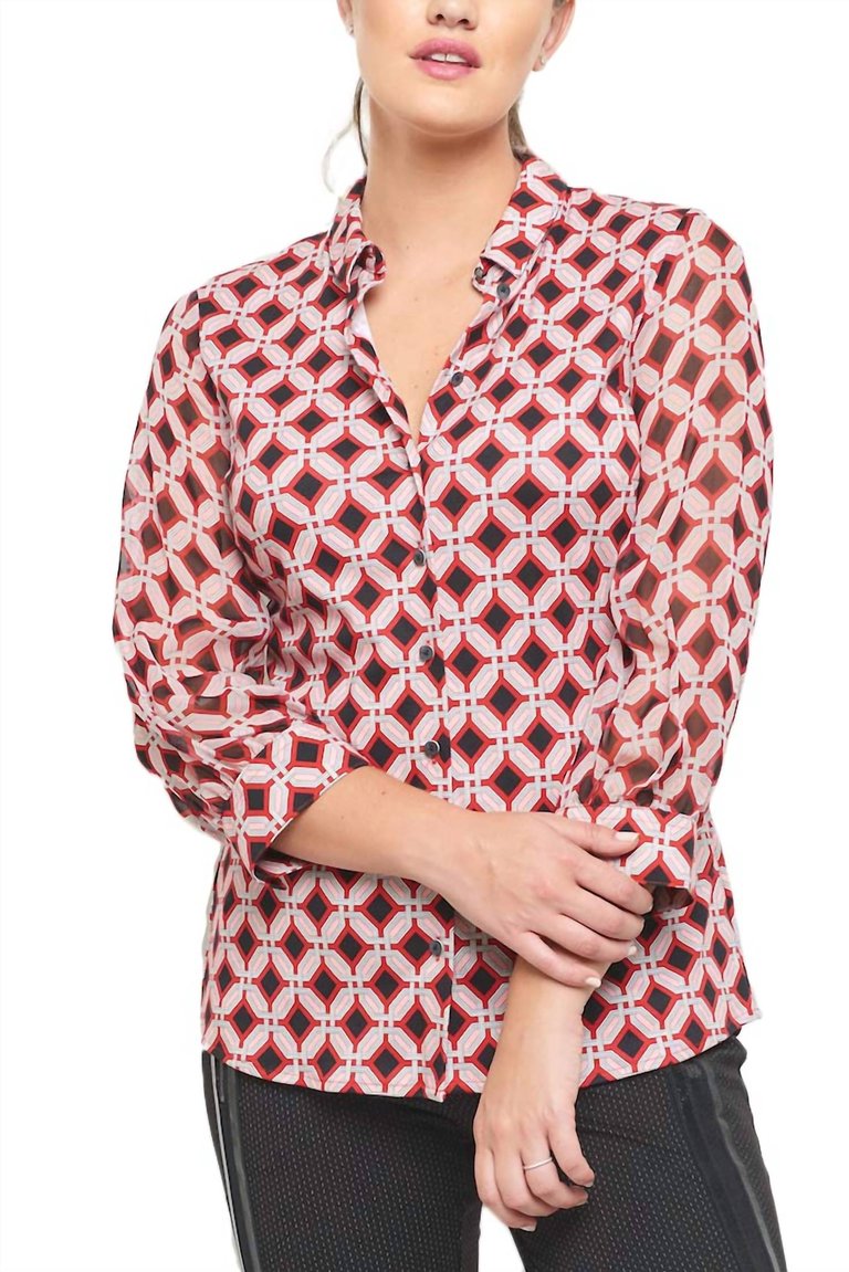 Geometric Pia 3/4 Blouse Top In Red/Black - Red/Black