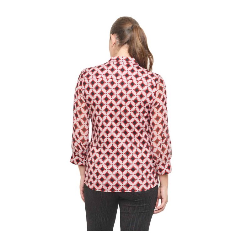 Geometric Pia 3/4 Blouse Top In Red/Black