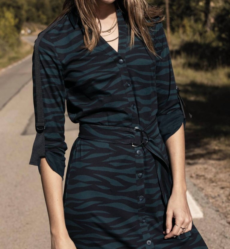 Kate Green Zebra Print Midi Shirtdress In Black Multi