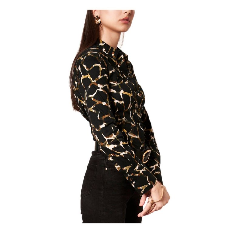 Pia Abstract Animal Print Blouse In Black - Black