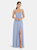Adjustable Strap Wrap Bodice Maxi Dress with Front Slit - Sky Blue