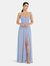 Adjustable Strap Wrap Bodice Maxi Dress with Front Slit - Sky Blue